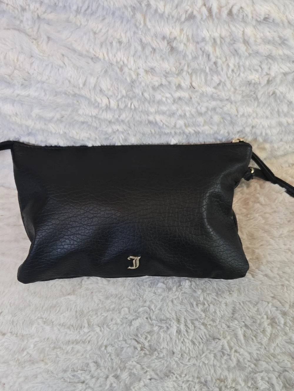 Juicy Couture Black Sequin Logo Wristlet with Purple Accents EUC